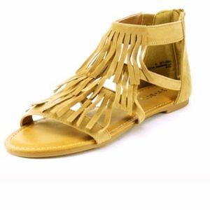Vegan Suede Fringe Gladiator Sandals